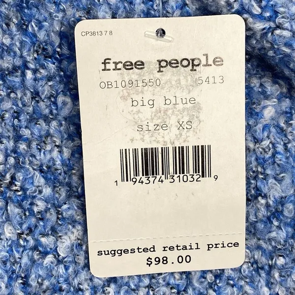 New Free People BFF Cardigan Womens XS Boho Wrap Soft Boucle‎ Knit big Blue - Image 3