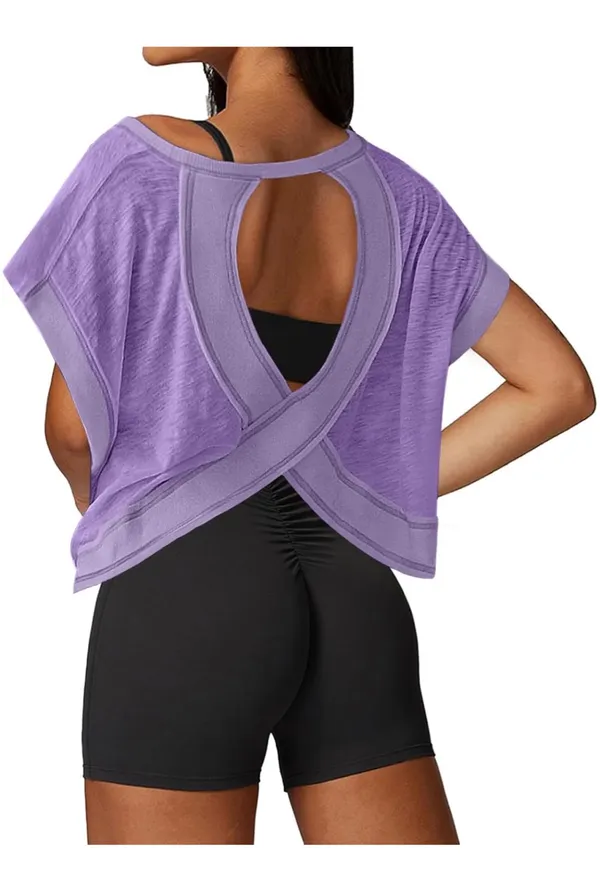 Open Back Workout Top Purple - Image 3