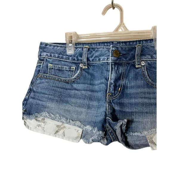 Vintage‎ Y2K American Eagle Gold Star Jean Shorts Size 4 - Image 3