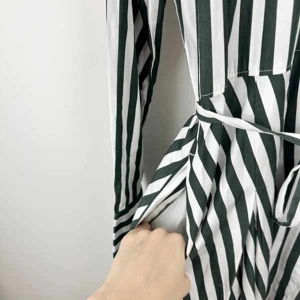 Madewell Tie Waist Midi Shirtdress in Stripe White Deep Forest Cotton US 10 NWT - Image 9