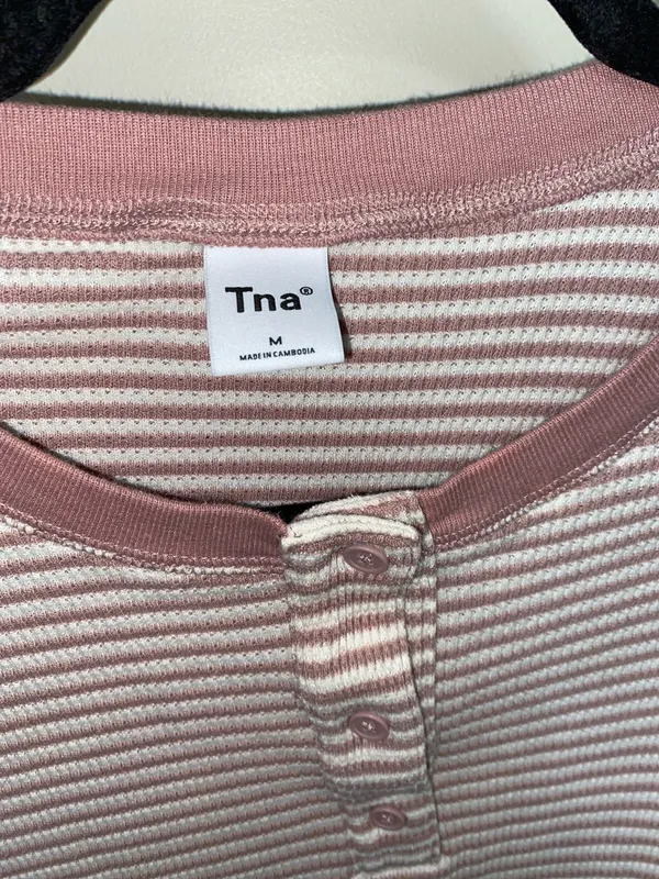 TNA Dusty Pink & White Striped Long Sleeve Top - Image 2