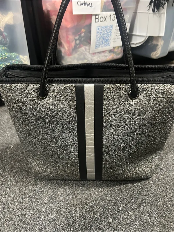 Haute Shore Textured Gray Carry Bag with Black & Silver Stripe - Image 5