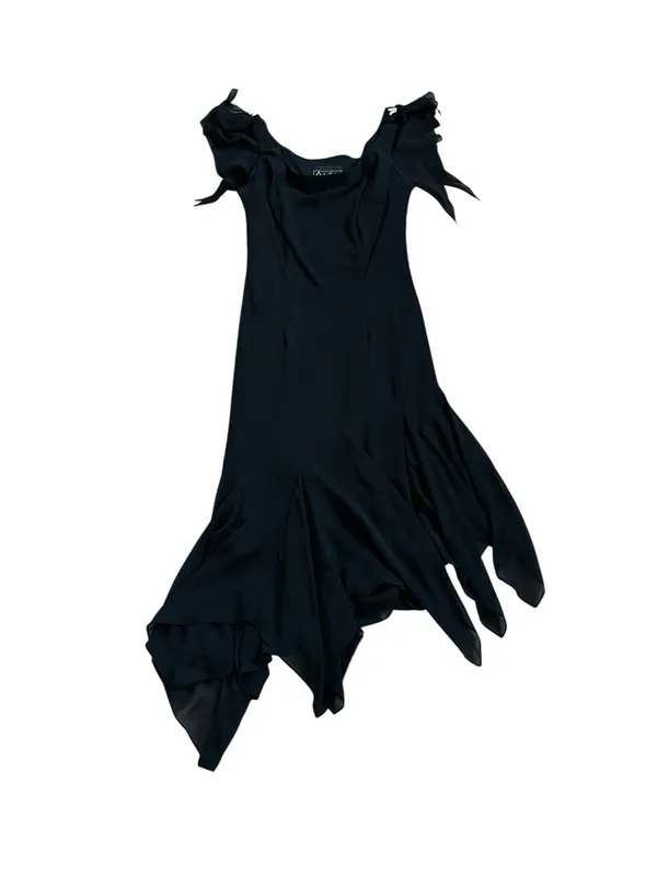 Vintage Alex Evenings Black Chiffon Midi Dress Handkerchief Hem Witchy 90s Y2K - Image 5