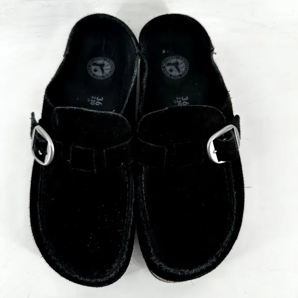 Birkenstock Buckley Clogs Moccasin Suede Cork Adjustable Buckle Black 5 - Image 3