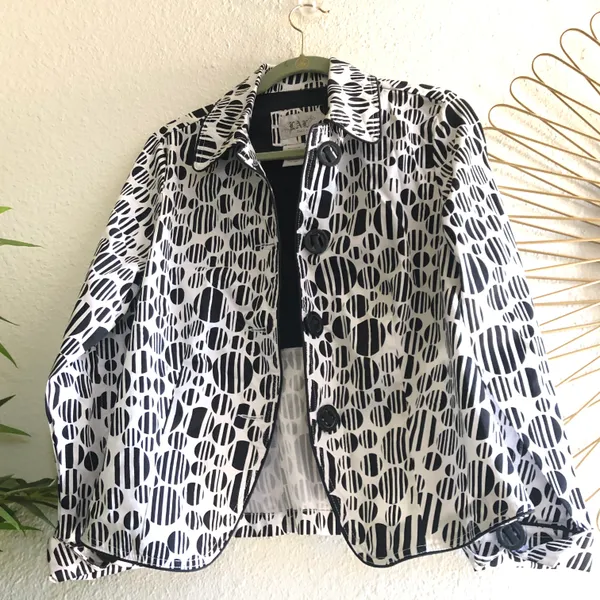 Black and white polka dot blazer jacket with a funky vibe abstract design - Image 2