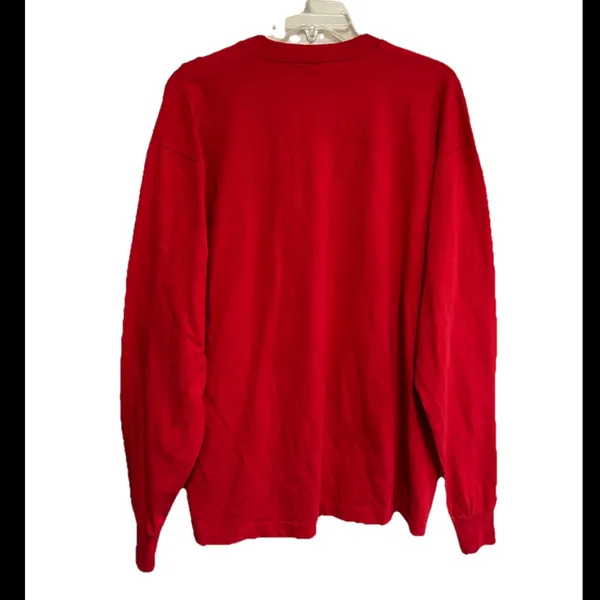 Fruit of the Loom Vintage Christmas T-Shirt Size XL Long Sleeve Santa Graphic Print Red USA - Image 4