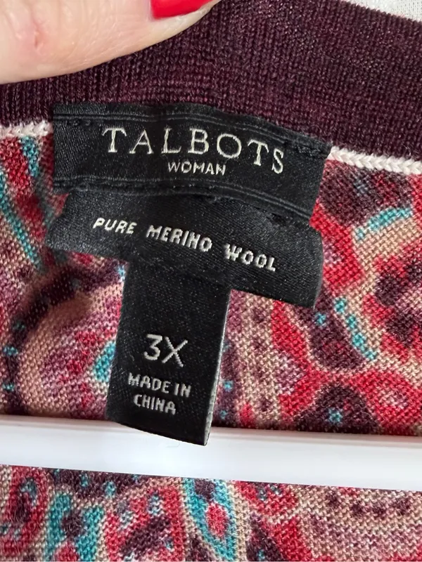 Talbots‎ Red Paisley Pure Merino Wool Top - Image 3