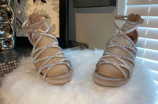 Material Girl Elegant Tan Strappy Heels - Image 9