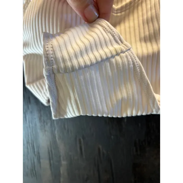 Forever 21 White Ribbed Bikini Set V-Neck‎ Top High Cut Bottoms Medium - Image 7