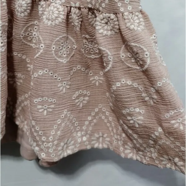 BLU PEPPER Soft Pink Embroidered Eyelet Mini Dress Small Coquette Cottagecore - Image 9