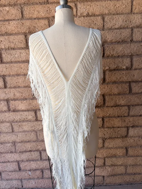 Amazon | White Knit Fringe Tassel Swim Coverup | L - Image 4