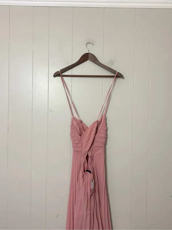 ASOS Design Pleated Midi Dress Pink Strappy Open Back NWT Size 8 Wedding - Image 6