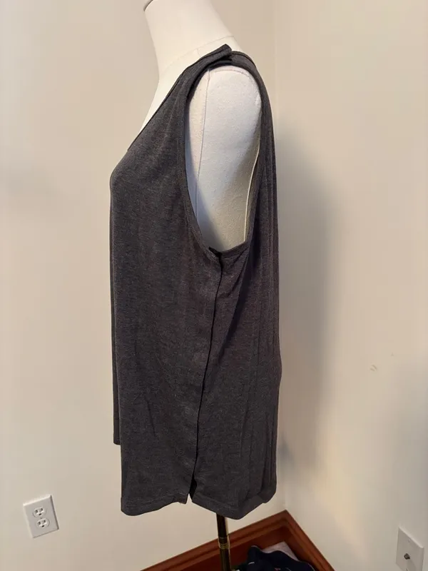 Classic Charcoal Scoop Neck Tank Top with snaps on shoulder and down sides - Image 3
