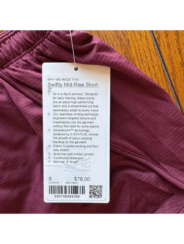 Lululemon Swiftly Mid-Rise Short 3” Burgundy Bay Size 8 NWT - Image 4