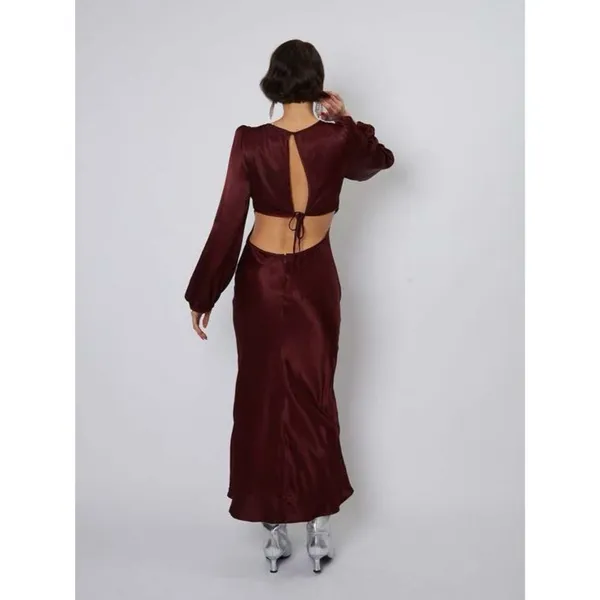 ASTR Wine Samara Satin Long-Sleeve Open Back Dress Wedding Cocktail Party M - Image 2