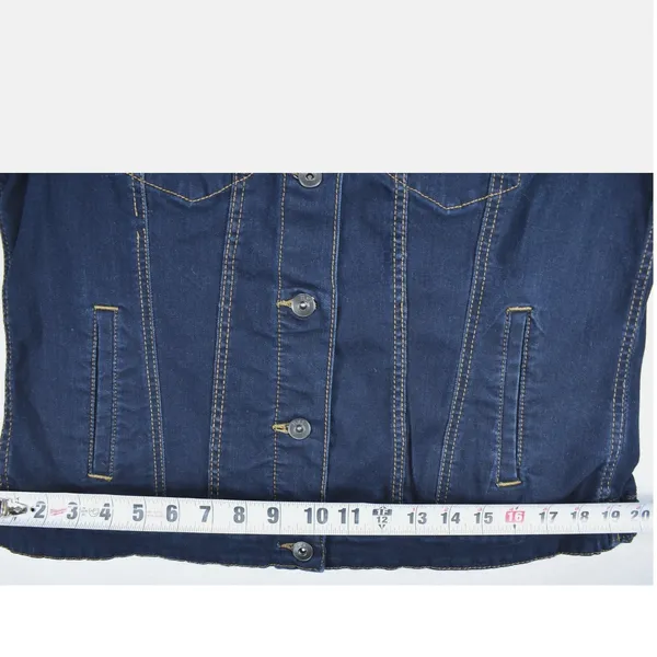 EV1 Ellen DeGeneres Womens Dark Wash LOVE Graphic Denim Jacket Blue Trucker - Image 6