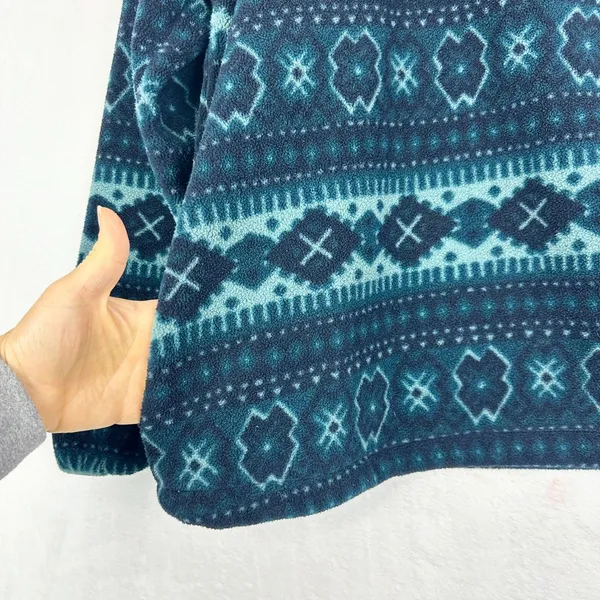 Vintage LL Bean Aztec Fleece Pullover Womens Size Medium Half Button 90s Blue - Image 3