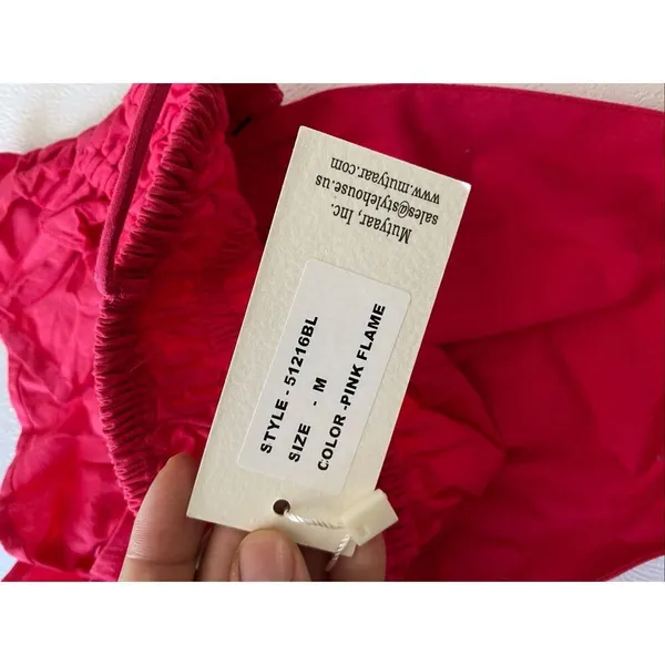 Sim & Sam Hot Pink Tie Strap Crop Top L Smocked Ruffle Coquette Y2K - Image 5