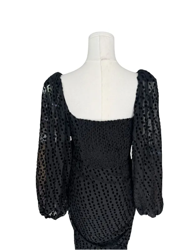 ASTR The Label x Revolve - Athens Black Velvet Polka Dot Ruched Midi Dress Sz M - Image 7