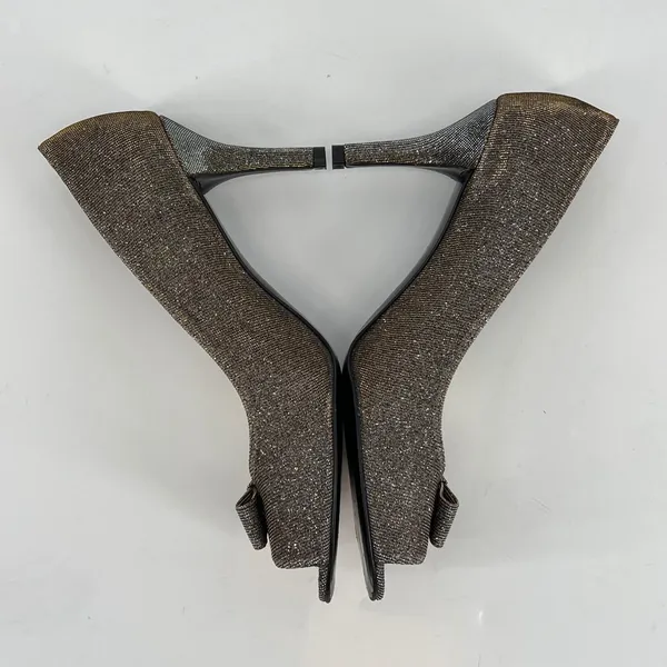 Stuart Weitzman Bronze Sparkle Peep Toe Bow Heels Evening Party‎ Shoes Formal - Image 7