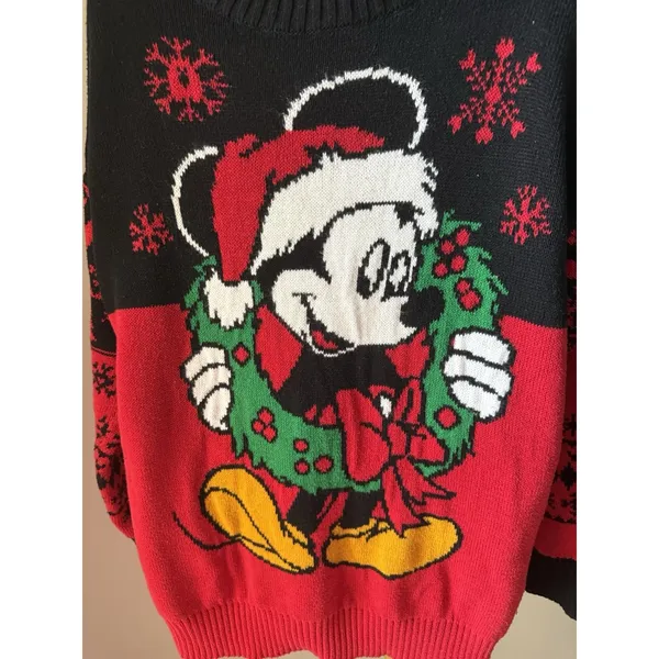 Disney Mickey Mouse Ugly Christmas Sweater Red Black Small - Image 3