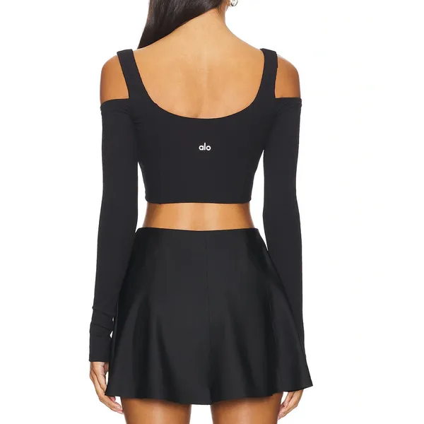 Alo Yoga Ribbed Cropped Butterfly Long Sleeve Tee Black Small - Image 2