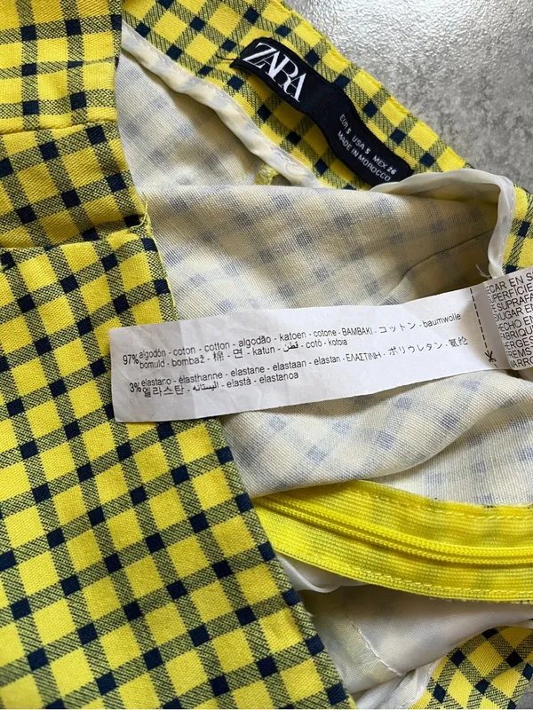 Zara Yellow and Black Plaid High-Waist Shorts - Image 6