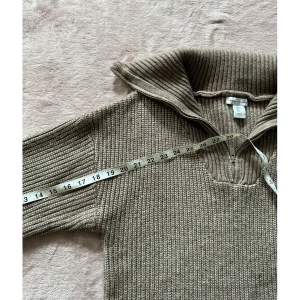 Cupcakes & Cashmere Notch Collar Sweater Dress Tan Zip‎ Shawl Size Large - Image 9