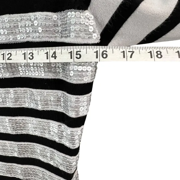 Renee C Sequin Sweater Dress Womens M‎ White Black Stripe Silver Party Holiday - Image 7