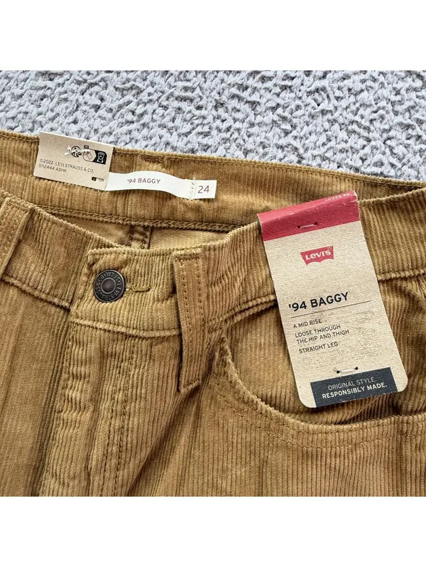 Levis 94 Baggy Corduroy Pants Women's 24x31 Mid Rise Camel Brown Wide Leg NWT - Image 5