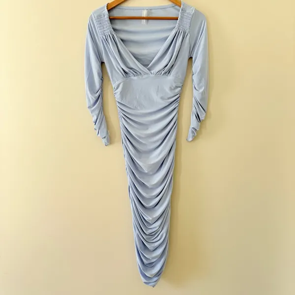Norma Kamali‎ x Revolve Tara Dress Ruched Bodycon Off the Shoulder blue size XS - Image 4