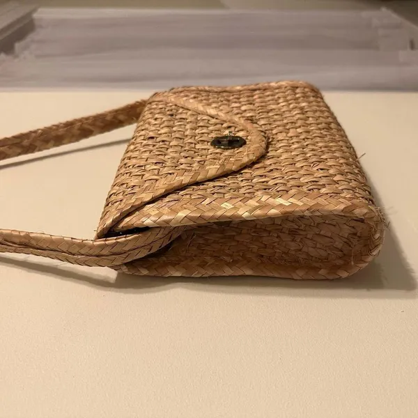Woven Rattan Envelope Shoulder Bag Tan - Image 3