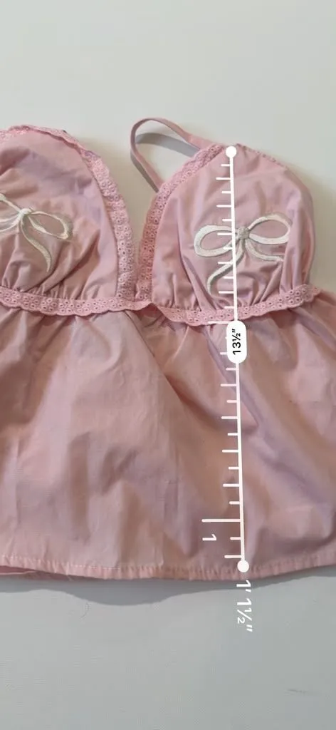 Croquette Light Pink Babydoll Cami Tank Top with Eyelet Trim and Bows - Image 6