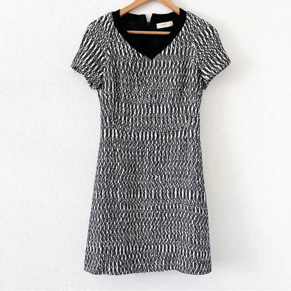 Tory Burch Marbled Tweed Preppy Academia V-Neck Mini Dress - Image 3