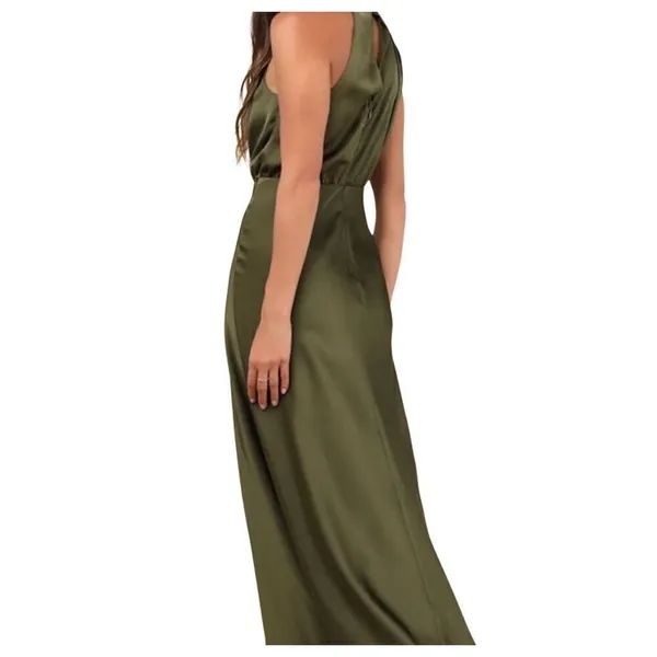 Lulus Distinctive Charm Olive Satin A-Line Maxi 10 - Image 4