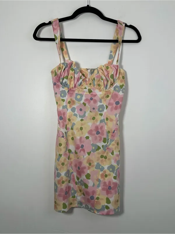 Princess Polly Floral Mini Dress Women’s US 2 Pink Yellow Ruched Corset NWT - Image 2