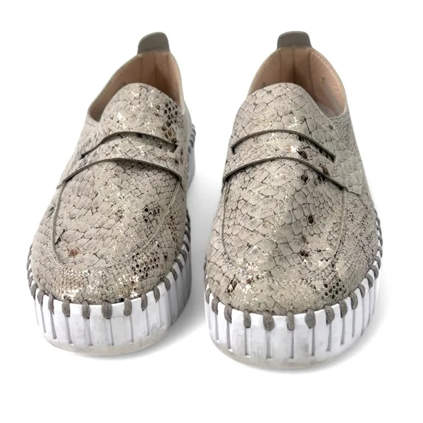 ILSE JACOBSEN | 36 / 6 | Women's Tulip 3868 Gold Snake Embossed Slip-On Sneakers - Image 4