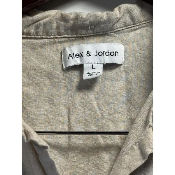 Alex & Jordan Womens‎ Linen Blend Short Sleeve Button Up Shirt Beige Oatmeal L - Image 5