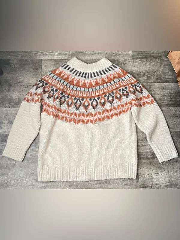 Aerie Pullover Knit Sweater Women's Cream Fair Isle Long Sleeve Sz S/P - Image 10