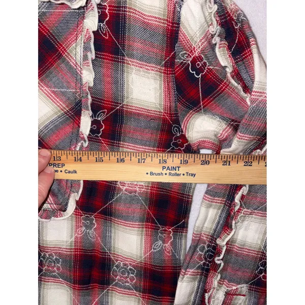 We The Free Free People Georgia Plaid Embroidered Button Down‎ Ruffle Shirt NWT - Image 8