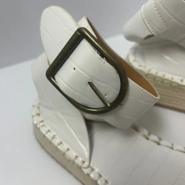Qupid Womens White Croc Embossed Vegan Leather Platform‎ Espadrille Sandals Sz 8 - Image 3