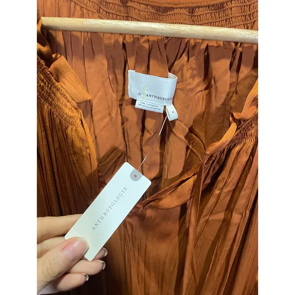 Anthropologie Pleated Mini‎ Dress Giulia XS Orange Ruffle Tiered Boho Fall - Image 4