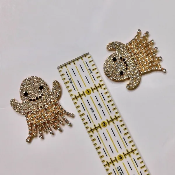 NEW Rhinestone‎ Ghost Stud Earrings Glam Halloween Spooky Spirit Embellished - Image 5