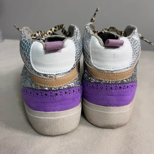 ⭐ Shu Shop Glitter Star High Top Sneakers 🐆💜 Leopard Laces • Purple Suede Size 9 - Image 4