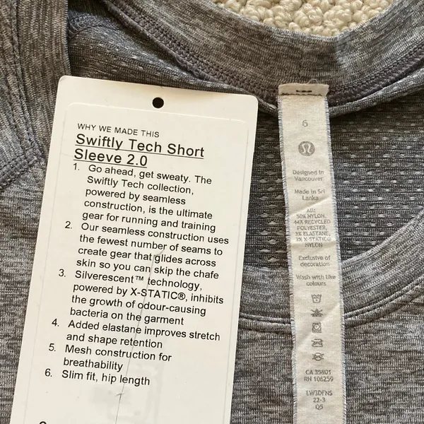 Lululemon Swiftly Tech Short Sleeve 2.0 Crew Shirt Size 6 Slate White EUC - Image 2