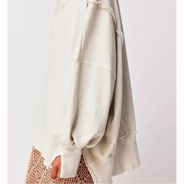 NEW! WE THE FREE PEOPLE Camden LARGE Gray Opal Cream Off-Shoulder Sweatshirt - Image 15