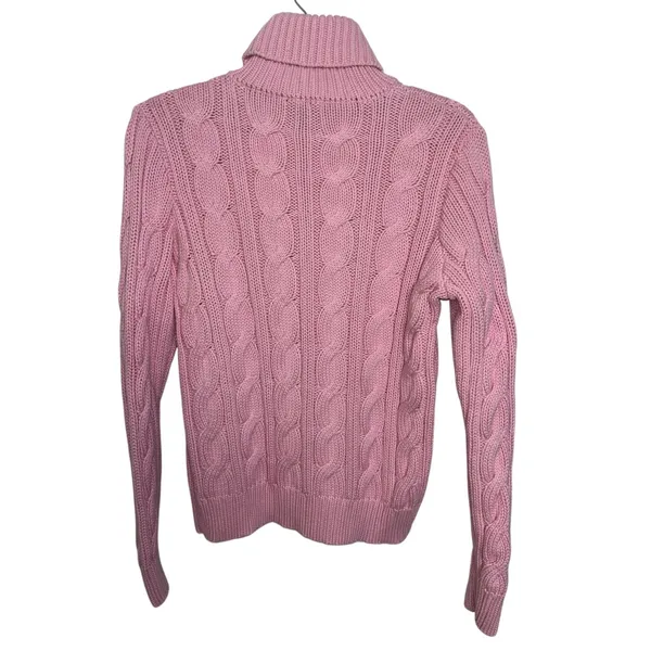 Y2K Lauren Ralph Lauren Pink Chunky Cable Knit Turtleneck Sweater M/L Preppy - Image 2