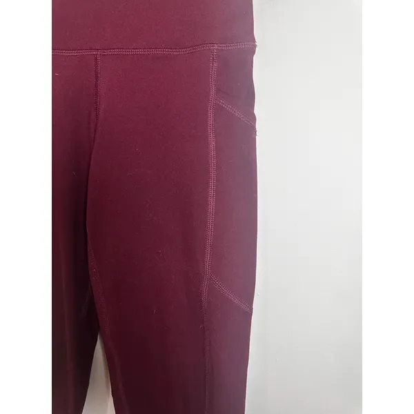 Yogalicious High Waisted Cropped Leggings Burgundy Maroon‎ Side Pockets XS - Image 2