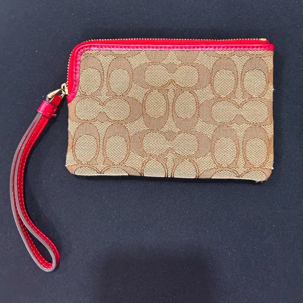Coach Tan and Red Signature Wristlet - Image 5