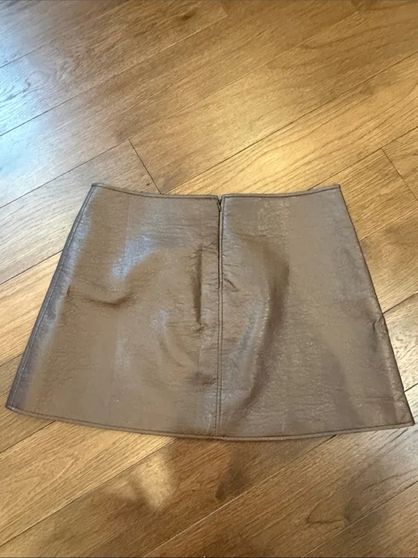 Tuckernuck Brown Faux Leather A-Line Mini Skirt Size XL - C30-121 - Image 4